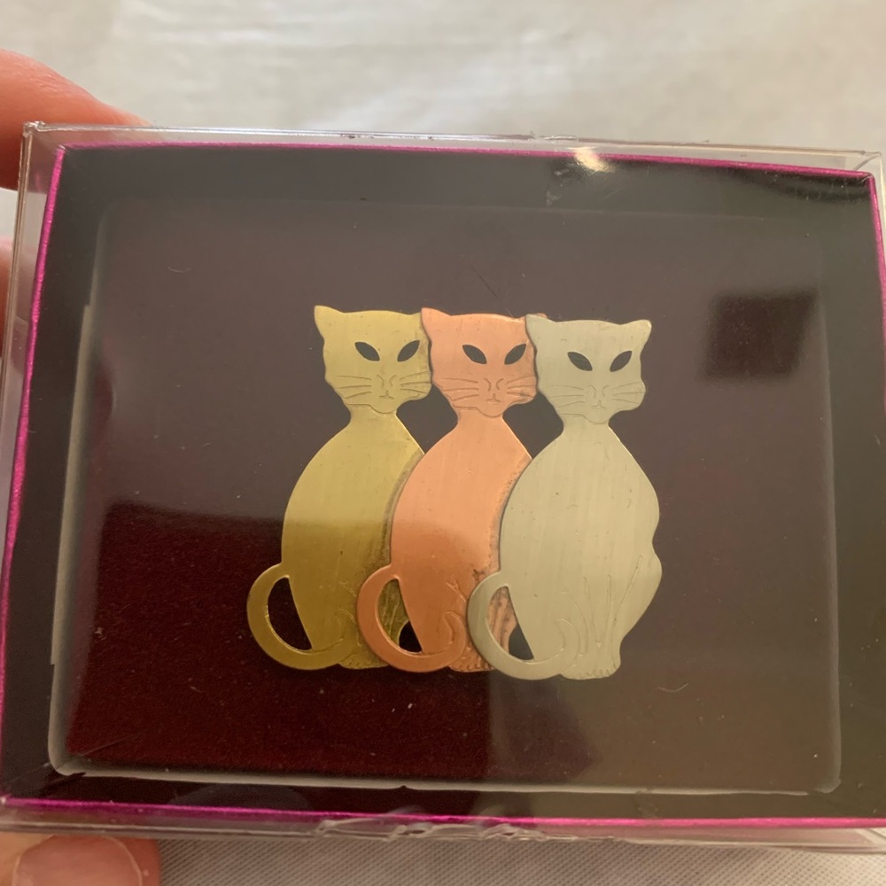 Jessica Lauren 3 Siamese Cat Brooch Silver Copper Brass New So Cute